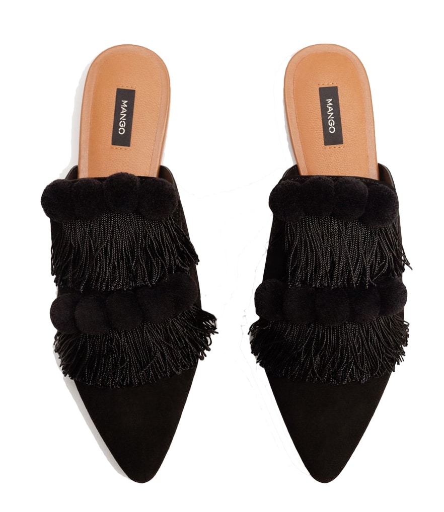 The Fashion Magpie Mango Pommed Tasseled Mules