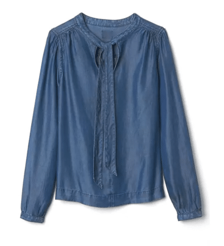 The Fashion Magpie Denim Tie Neck Blouse Gap
