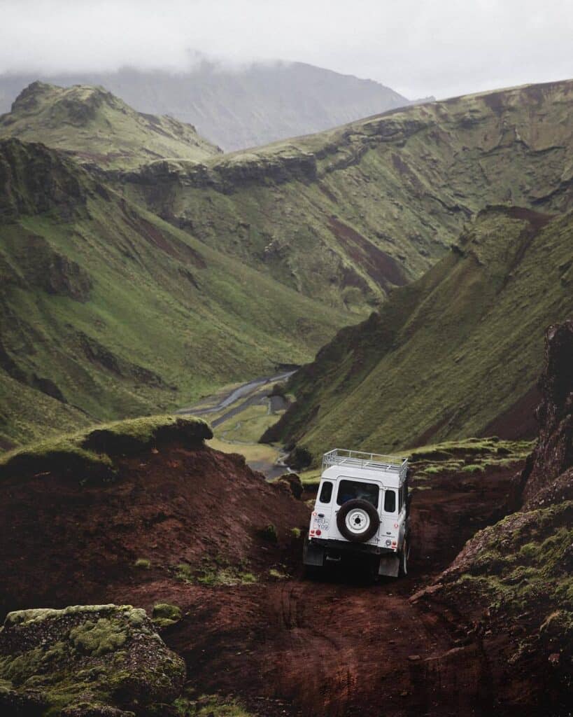 car offroading in hills