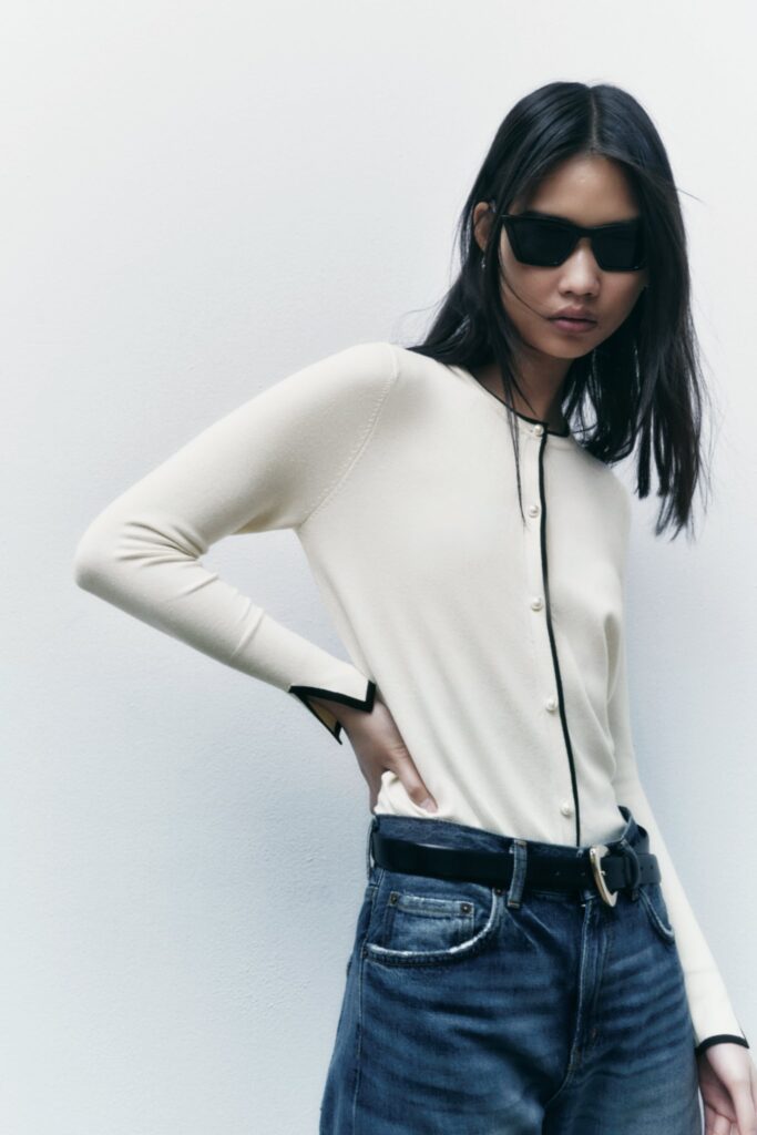 zara pearl button sweater