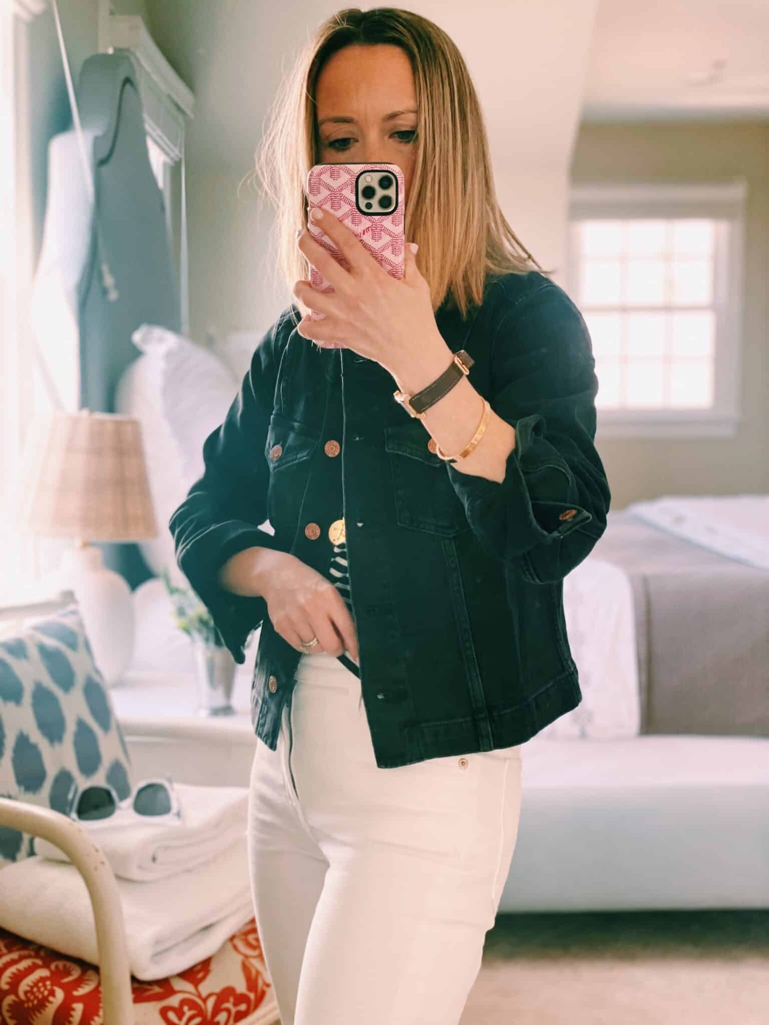 gap collarless denim jacket