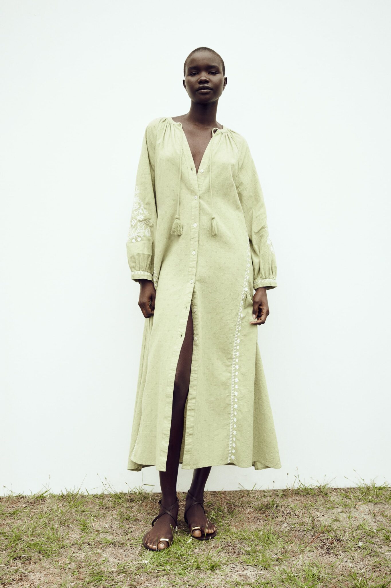 zara embroidered caftan dress